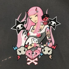 Tokidoki Graphic T Shirt Pink Hair Devil Girl Anime Manga Print Black XL