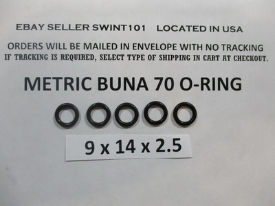 #ad 9mm ID x 14mm OD x 2.5mm thick O ring. Buna 70. Quan 5. $3.75