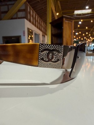 小物 CHANEL CC Rhinestone Sunglasses Brown Chanel 4117-B Rhinestone CC Brown Gradient Shield Sunglasses | eBay