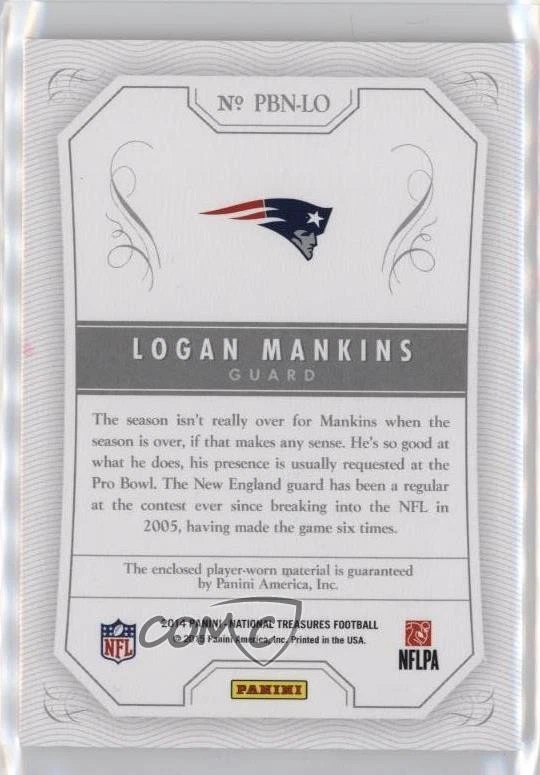 Placas con nombre Panini National Treasures Pro Bowl 2014/7 Logan Mankins #PBN-LO Foto 2 de 2