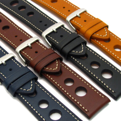 Grand Prix Leather Watch Strap Band 24mm 22mm 20mm Contrast Stitching C029 - Imagen 1 de 5