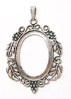 4 of 40x30mm Antique Silver Victorian Grape &Leaf Deco Pattern Pendant Settings