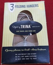 Vintage Mid Century 3 Folding Clothes Hanger By TRINA Made USA Old Store Stock