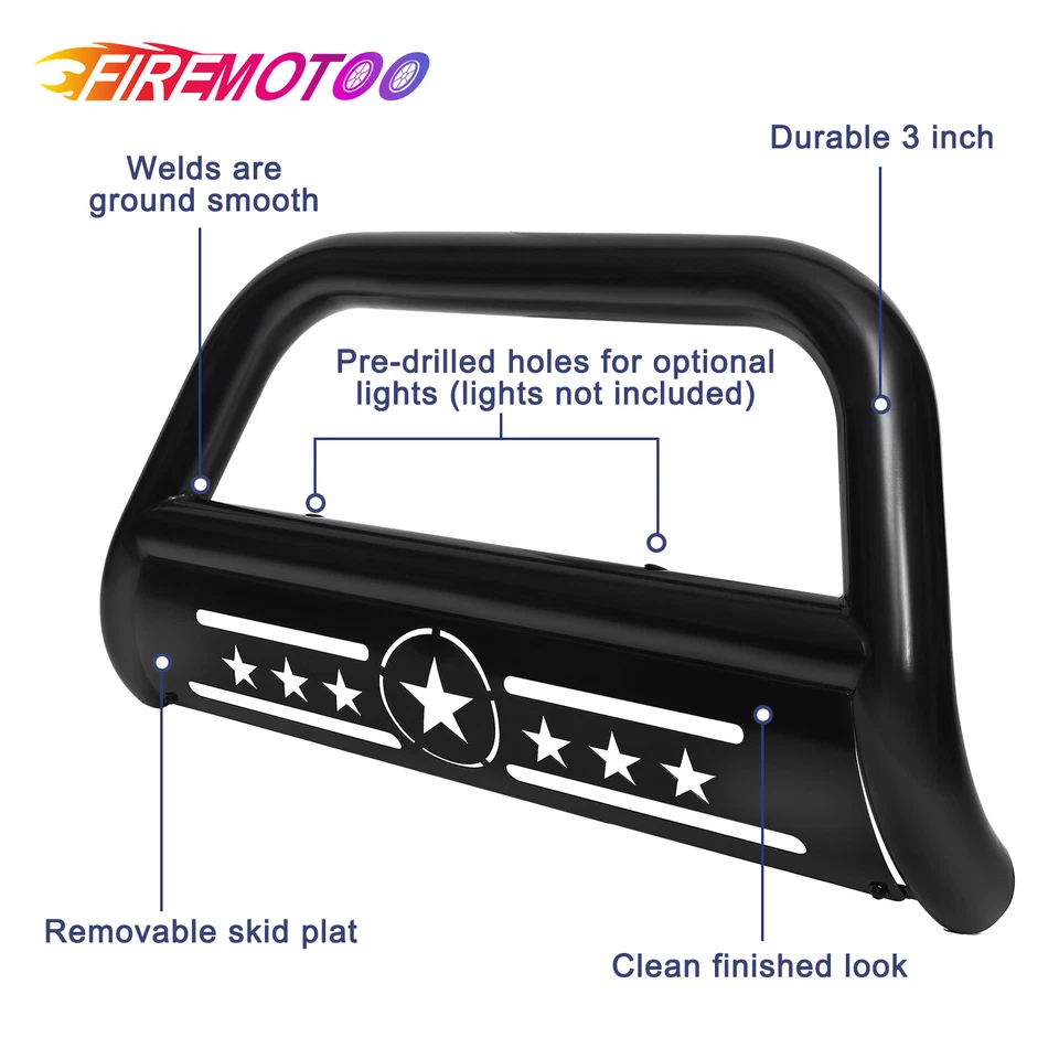 3" Black For Nissan Frontier 2005-21 Front Bumper Grille Bull Brush Grille Guard - Imagem 2 de 4