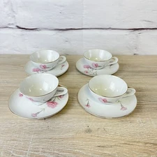 Vtg Pink Carnation Teacup & Saucer Lot 8pc 4 Sets China Sango Japan