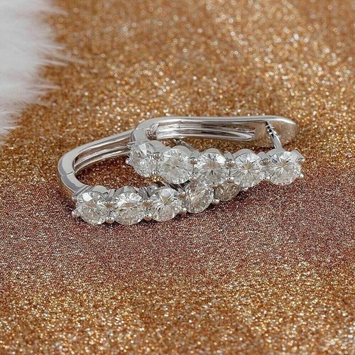 2 Ct Round Cut VVS1/D Diamond Hoops Women Earrings 14k White Gold Plated Silver - Picture 3 of 9