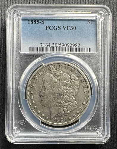 1885-S Morgan Silver Dollar, 90% Silver, PCGS VF30, #89