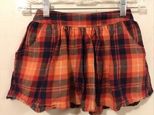 Justice Skort Skirt Girls 8 Orange Pink Blue Plaid Short Built In Shorts