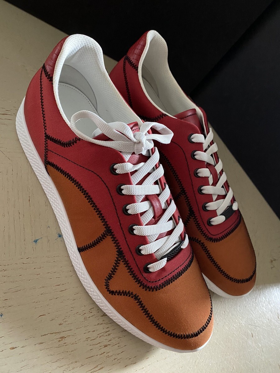 NIB $650 Bottega Veneta Men Canvas/Leather Sneaker Shoes Orange