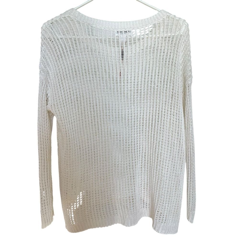 Calvin Klein Sweater Womens XS Pullover Scoop Neck Sequin Double Wrap Knit Cream thumbnail 3