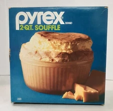Pyrex Clear Glass Ribbed 2 Quart Souffle Bowl Ovenware #220 Casserole Dish  NOS
