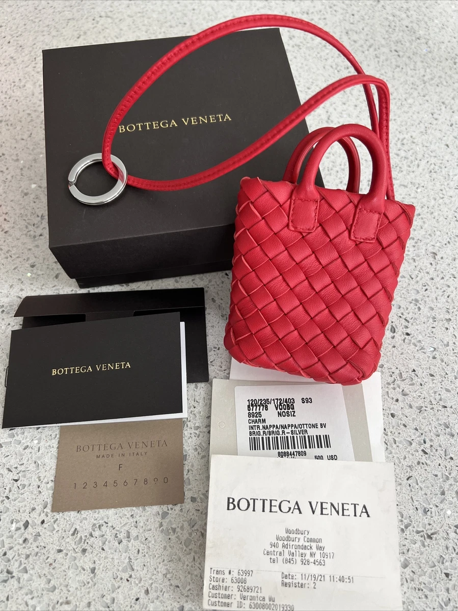 New With Tag AUTHENTIC Bottega Veneta Micro Tote Bag Charm Intrecciato Red