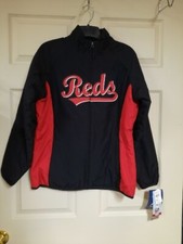 Cincinnati Reds Jacket Women's Size Med Black With Red Accents And Zipper Front.