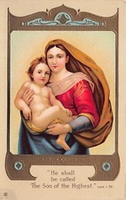 Antique Christmas Card Religious Bible Quote Faux Gold Frame Vtg Postcard D17