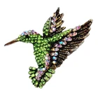 Vintage Metal Hummingbird Brooch Pin Green &Pink Rhinestones Costume Jewelry