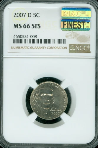 2007 D JEFFERSON NICKEL NGC MS66 FS PQ MAC FINEST BUSINESS STRIKE SPOTLESS .