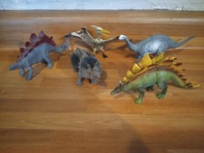 Vintage Lot of 5 Dinosaur Toys assorted rubber plastic Triceratops Stegosaurus