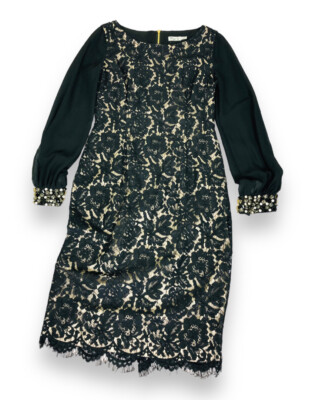 Eliza J Lace Dress Size 6 Black Crew Neck Long Sleeve W/Rhinestone Zip Close | eBay Eliza J Lace Dress Size 6 Black Crew Neck Long Sleeve W/Rhinestone Zip Close | eBay