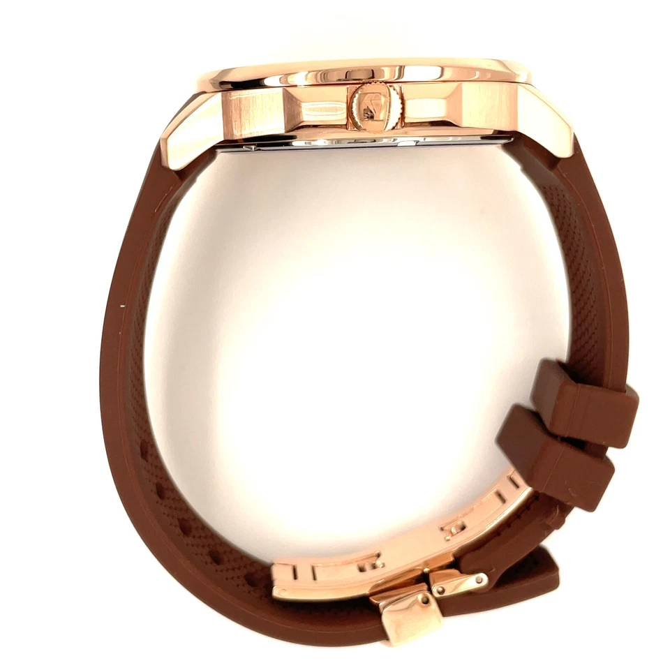 Relógio masculino IceTime 42 mm ouro rosa aço diamantes gelados mostrador marrom AB102 - Imagem 2 de 4