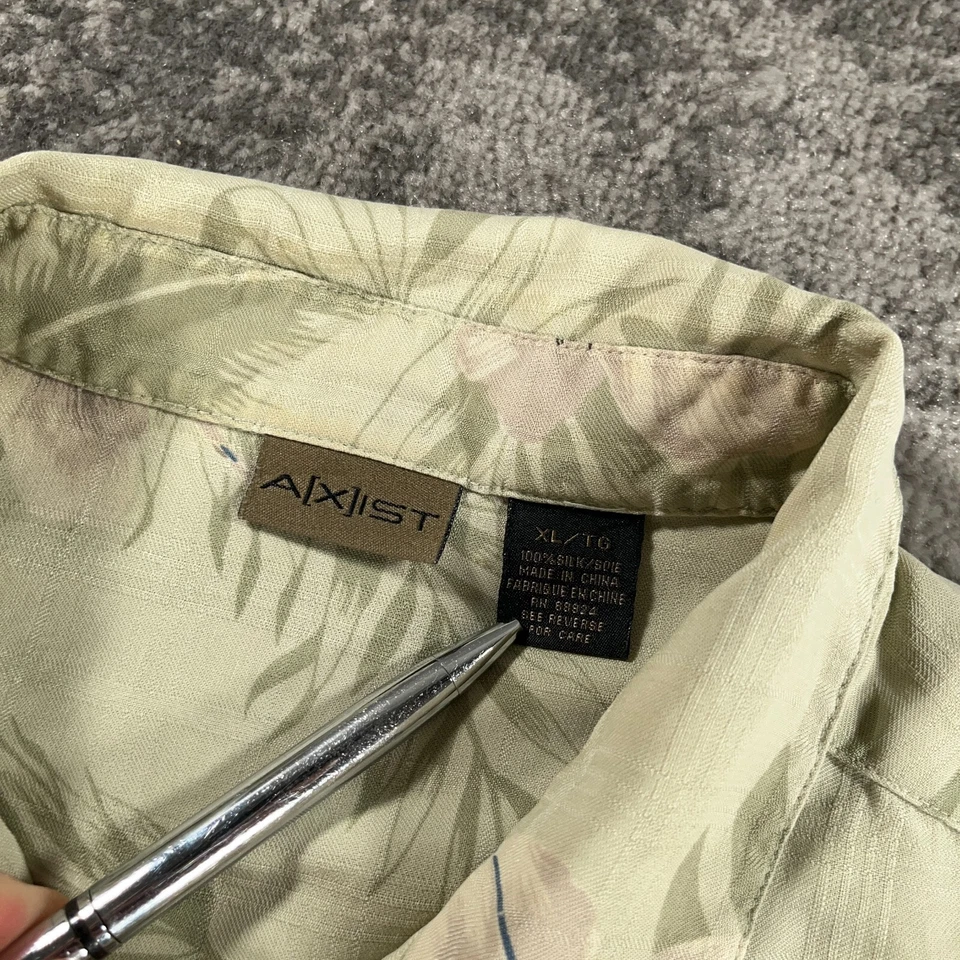 Camisa Hawaiana Axist Para Hombres XL Verde Seda Floral Estampado Completo Cuello de Campamento Aloha Foto 4 de 4