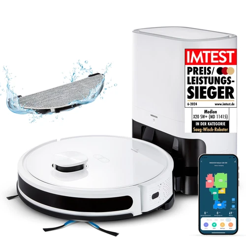 MEDION X20 SW Smarter Laser-Saugroboter Wischfunktion Absaugstation 3000Pa 2,5L