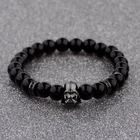 Fashion Mens  Black Stone Charm Fashion Bracelet Stone Beads Elastic Bangle