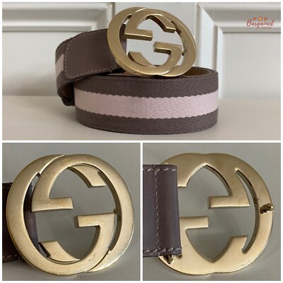 Authentic Gucci Taupe/Pink Web Leather Gold Interlocking G  display picture 2