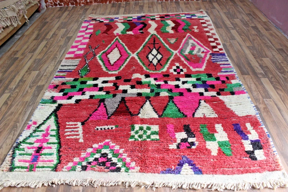 Ручной работы марокканский берберский ковер 100% шерсти яркий богемный ковер 9,4 x 6,2 племенной ковер - Изображение 3 из 4