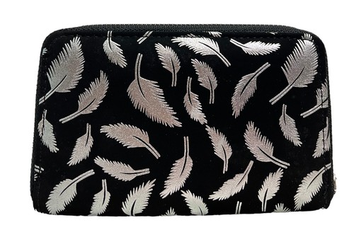 Faux Suede Med Zip Around Feather Glitter 8 Card Purse Wallet LW182 - Picture 26 of 31
