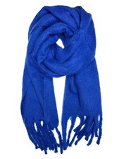 Royal Blue Winter Scarf, Soft Thick Fluffy Plain Wide with Tassels, Warm Winter