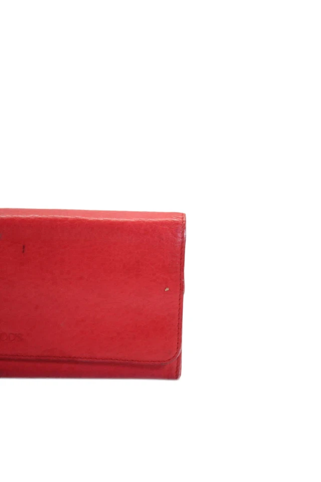 Tods Mujer Cuero Cierre Botón Tono Plateado Sobre Cartera Rojo Fuego Foto 2 de 4