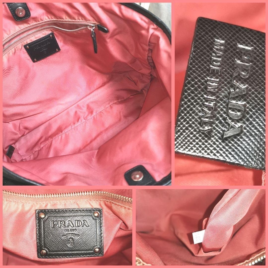 PRADA Logo Plate Tessuto Nylon Saffiano Leather 2way Tote Bag Shoulder Bag Black thumbnail 7