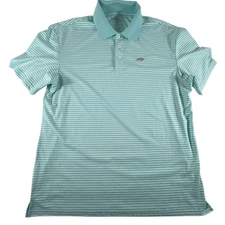 AFTCO Polo Shirt Mens Large Green Stripes Short Sleeve Golf Performance Wicking