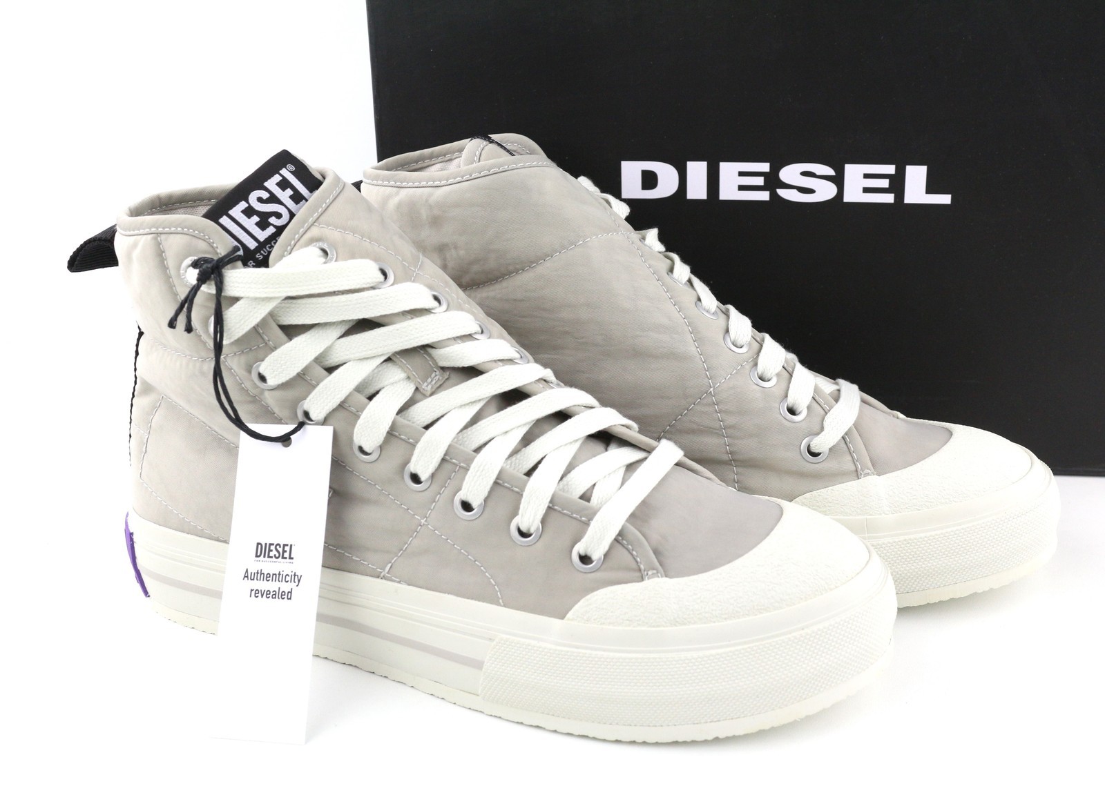 Diesel S-Muji Ladies Trainer Light Grey High Trainers with Lacing