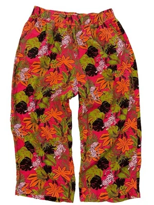 C & C California 100% Linen Wide Leg Pants Womens 1X Tropical Jaguar Crop #0403 - Image 1 of 4
