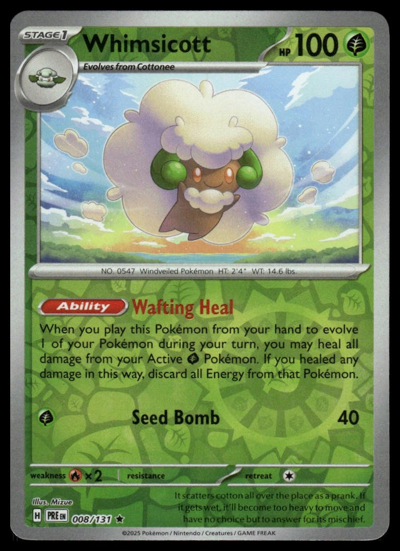 Whimsicott SV: Prismatic Evolutions #008/131 Reverse Holo NM