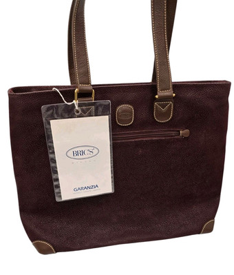 Bric's Milano Burgundy Leather Purse With Brown Trim Gold Hardware 16''x12''x5''