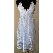 Bardot Light Blue Lace Midi Dress Scalloped V Neck Open Back US 4 XS