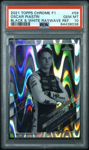 Oscar Piastri 2021 TOPPS CHROME F1 BLACK & WHITE RAYWAVE REF. #59 PSA 10 GEM MT