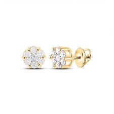 10K Yellow Gold Womens Round Diamond Flower Cluster Earrings 1/4 Cttw