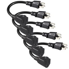 [5 Pack] Black Short Power Extension Cord - 6inch 3 Prong Mini Indoor Grounde.