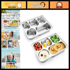 Stainless Steel Divided Plates 2-Pack, 5-Section Dinner Plates for Kids Adults