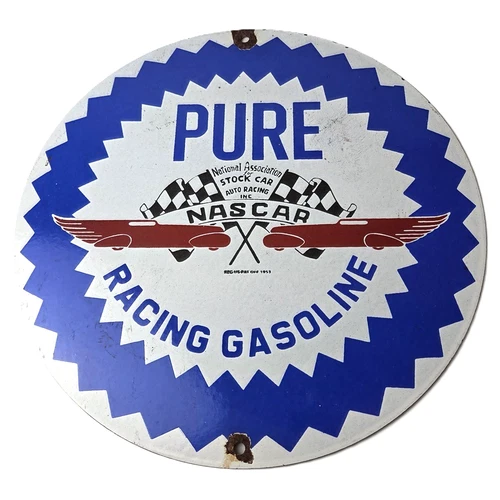 Vintage Pure Oil Co Sign - Gas Station Nascar Stock Car Porcelain Sign