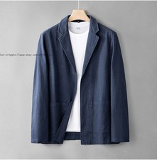 Men's Cotton linen Casual Blazers Coats Regular Fit Suit Blazer Jacket Business