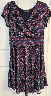 Women's Chris McLaughlin Fit & Flare Textured Dress Blue / Burgundy-Size 16