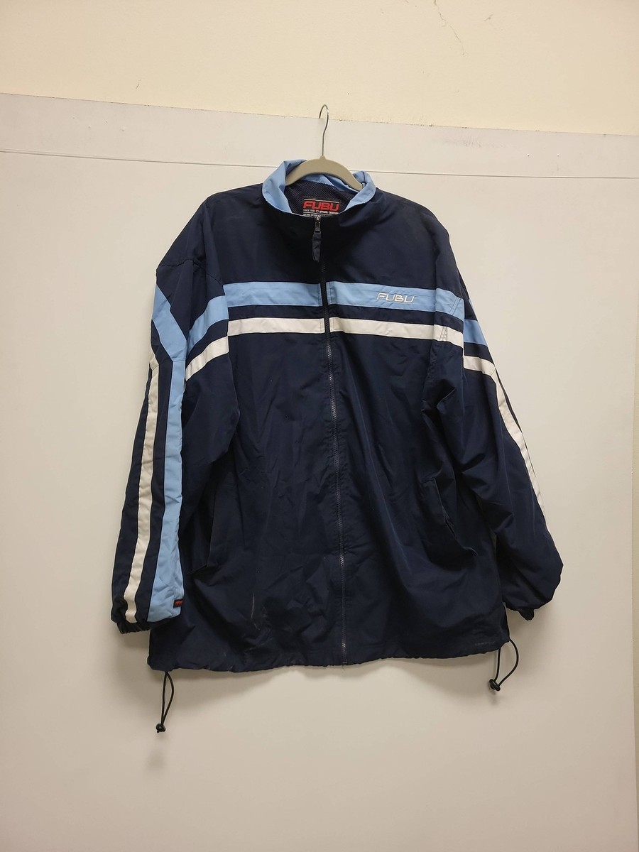 FUBU Windbreaker Jacket Mens XL Full Zip Blue White 90s Vintage