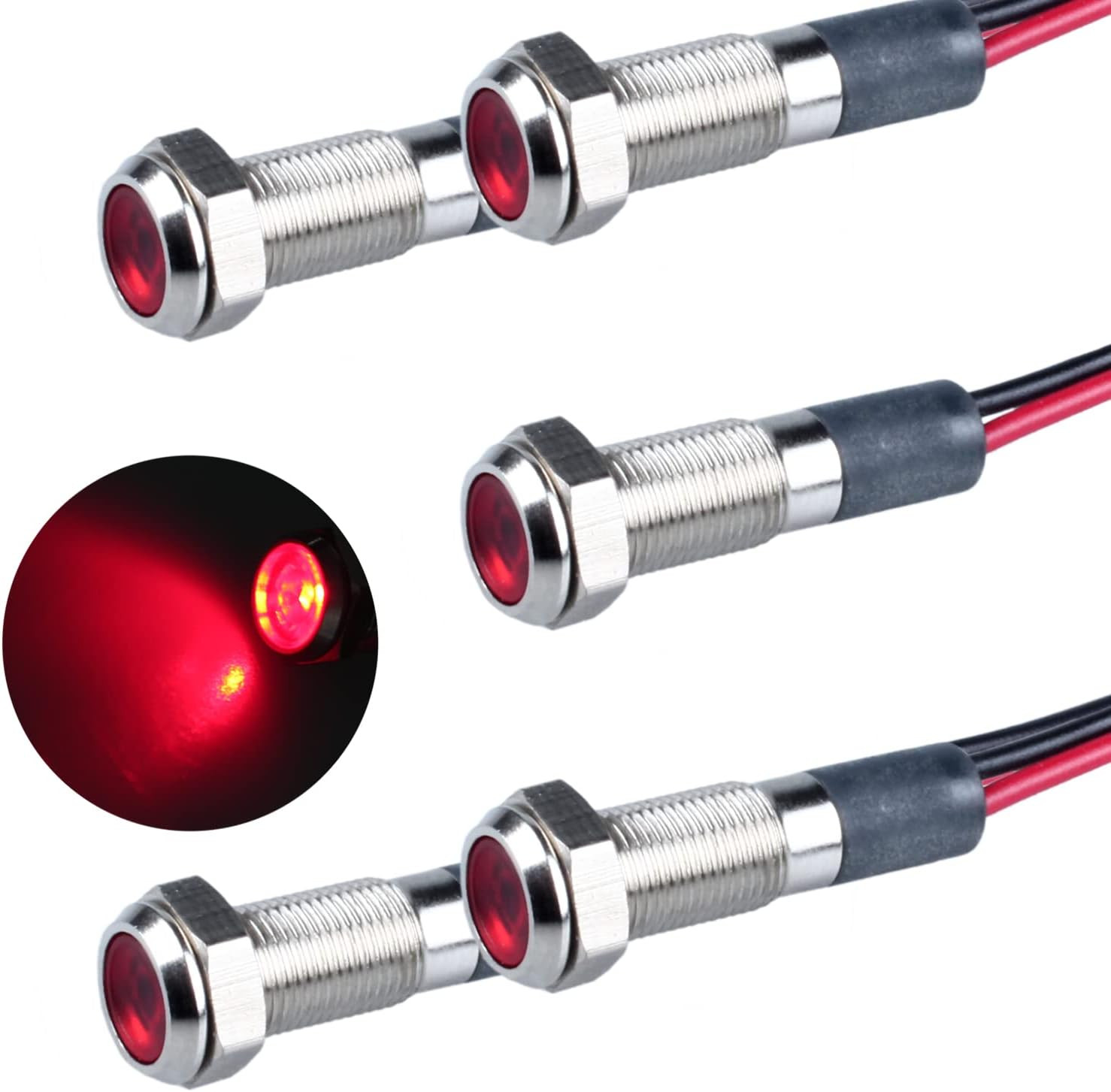 5X Red LED Pilot Indicator Light 110-220V Waterproof IP67 6mm Metal Panel Mount