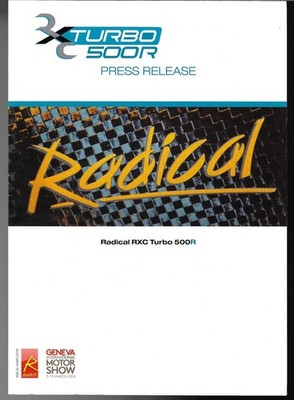 Radical RXC Turbo 500R 2016 Geneva Motor Show Foldout Press Brochure