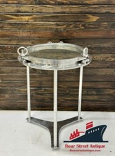 Industrial Vintage Aluminum Round Replica Porthole Occasional Side Coffee Table