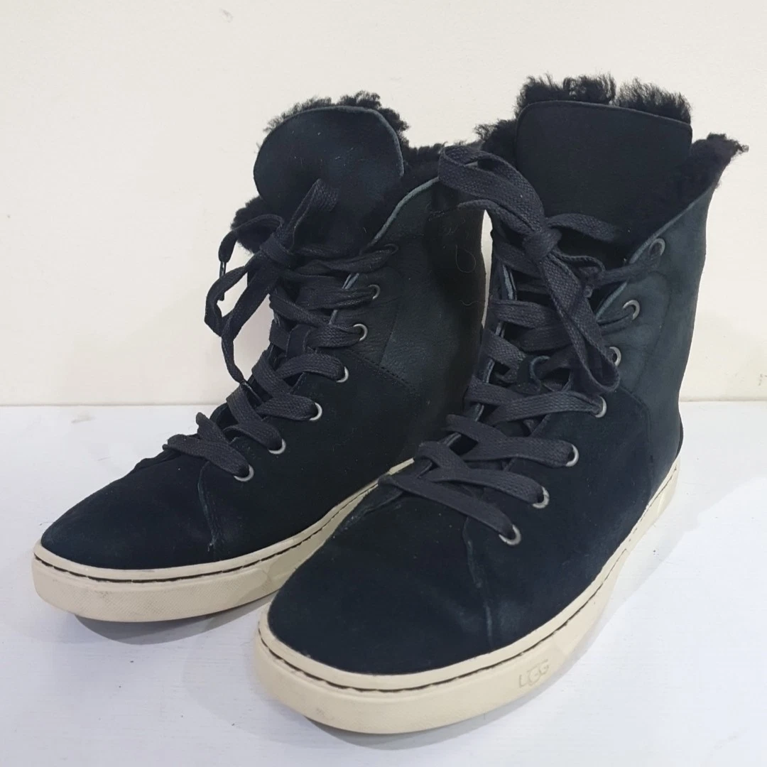 UGG Australia STIVALETTI NERI SCAMOSCIATI FODERATI IN PELLE DI PECORA Sneakers UK 7 5